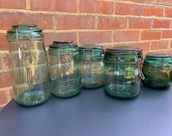 Vintage French green glass canning jars Solidex, L'ideale, DurFor 1950s