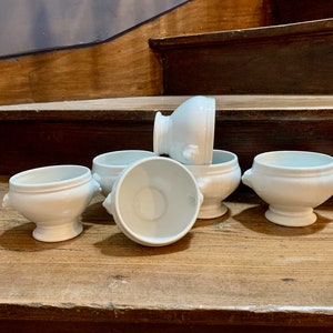 Vintage French Lion&#39;s Head Porcelain Soup Bowls
