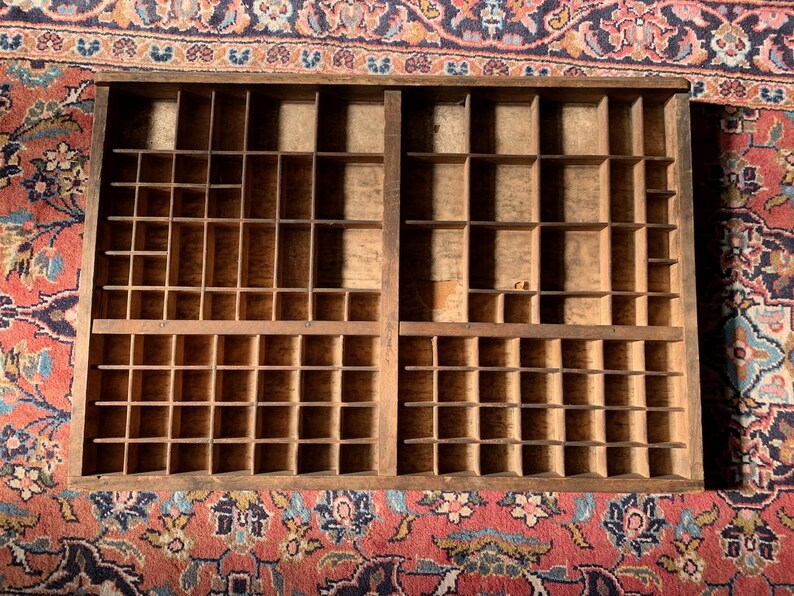 Vintage French Printers Tray, Letter Press Tray, Wooden Printers Drawer