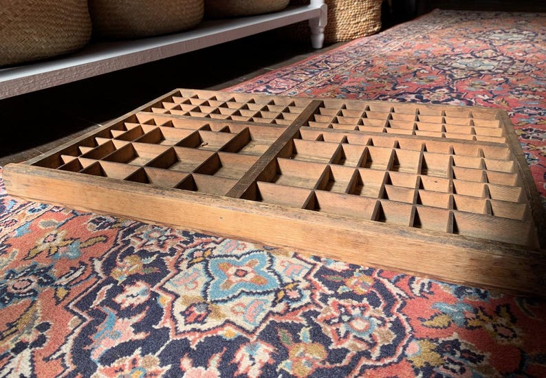 Vintage French Printers Tray, Letter Press Tray, Wooden Printers Drawer