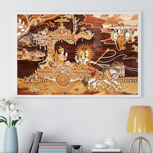Krishna and Arjuna on chariot | mahabharat painting | portrait digital art | canvas poster | bhagvatgeeta 36x24 in ,digital downloads