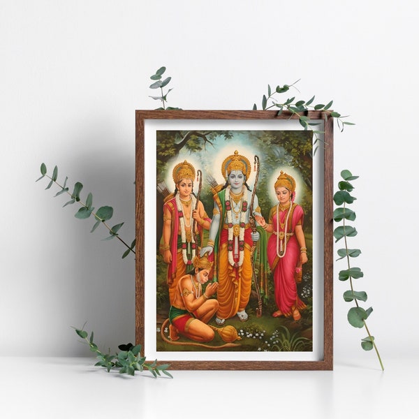 Widder Darbar Malerei, Digitaldruck, ShreeRam, Laxman, Hanuman Home Decor, Instant Download, Hinduismus, Ramayan, vedische Kunst, Hindu Gott, ramprint