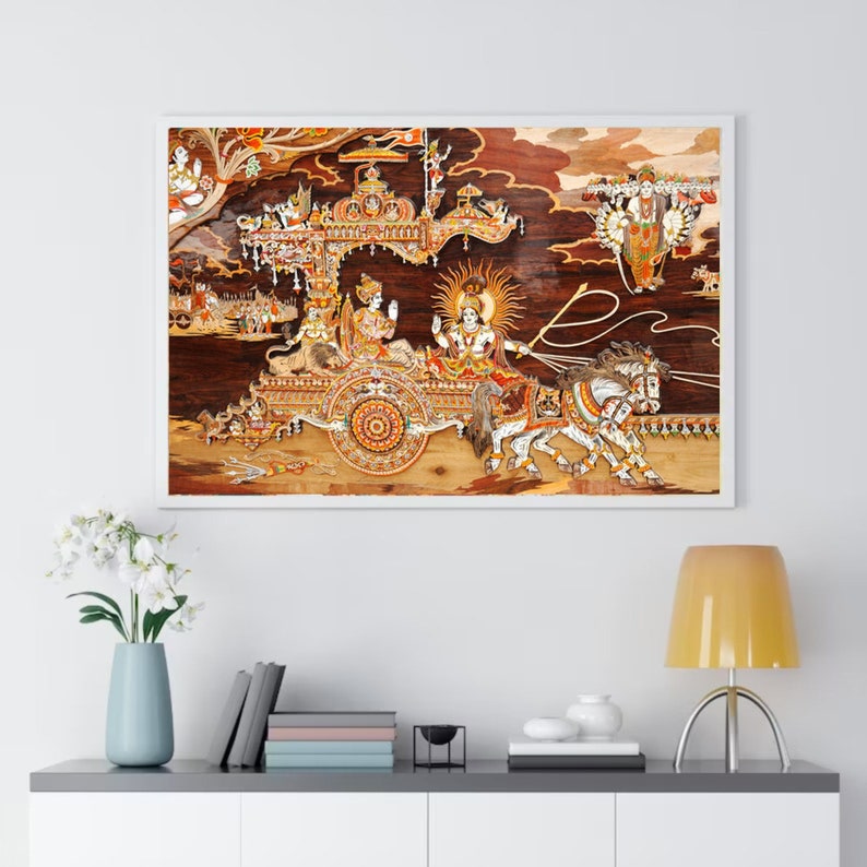 Krishna and Arjuna on Chariot Mahabharat Painting Portrait Digital Art