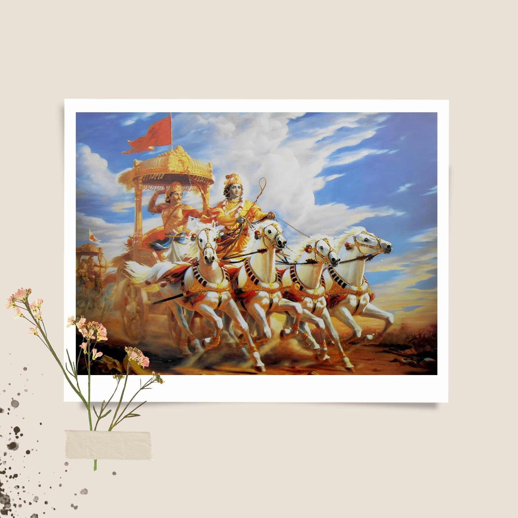 Krishna and Arjuna on Chariot Mahabharat Painting Portrait Digital Art