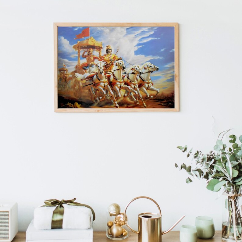 mahabharat krishna and arjun on chariot in front of kaurovas ready for battle