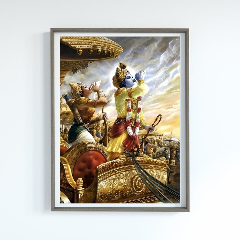 KRISHNA AND ARJUNA ON CHARIOT IN MAHABHARAT WAR