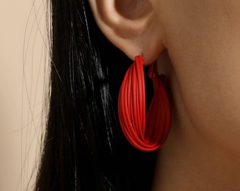 Red Hoop Textured Earrings | Minimalist Earrings | Elegant Earrings | Cute Earrings | Gift For Her | Quirky Earrings