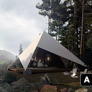 55&#39;-5&quot; x 55&#39;-5&quot; Tipi Cabin with Loft Bedroom Architectural Plans - Custom 387,50SF Modern Cabin Blueprint