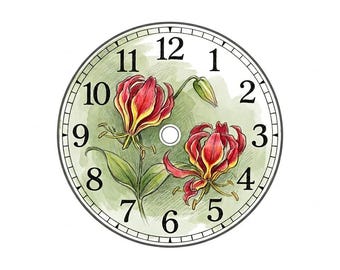 30cm glass wall clock - flame lilies