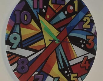 30cm glass wall clock - abstract design
