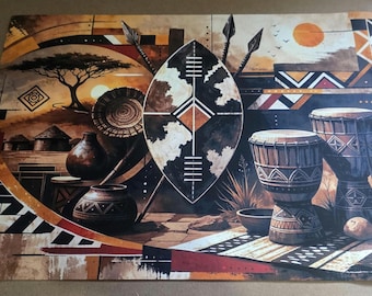 African Sun - canvas mounted on MDF board