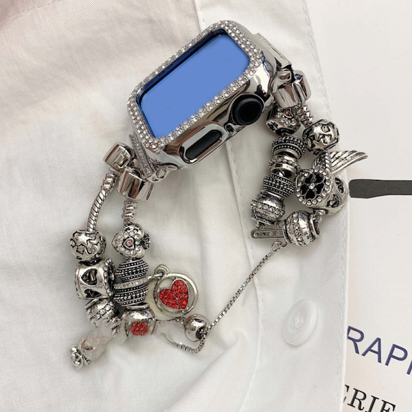 NEW Jewelry Bracelet Silver Beads Apple Watch 49mm 45mm 42mm 41mm 40mm 38mm Women Metal iWatch 9 8 7 6 5 4 3 2 1 SE