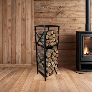 Modern Metal Firewood Rack - Durable Fireplace Log Holder, Minimalist Indoor Outdoor Wood Storage Organizer for Home Decor