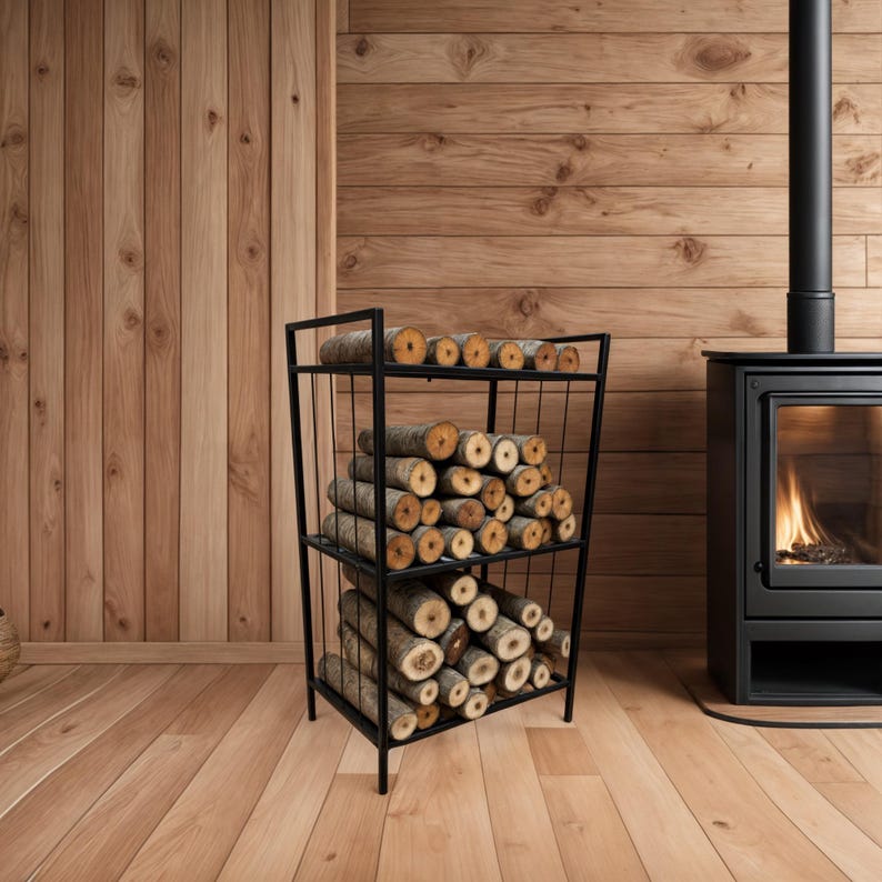 Burning Log Rack 3 Tier Firewood Rack, Wood Holder, Firewood Stand, Metal Shelf ...