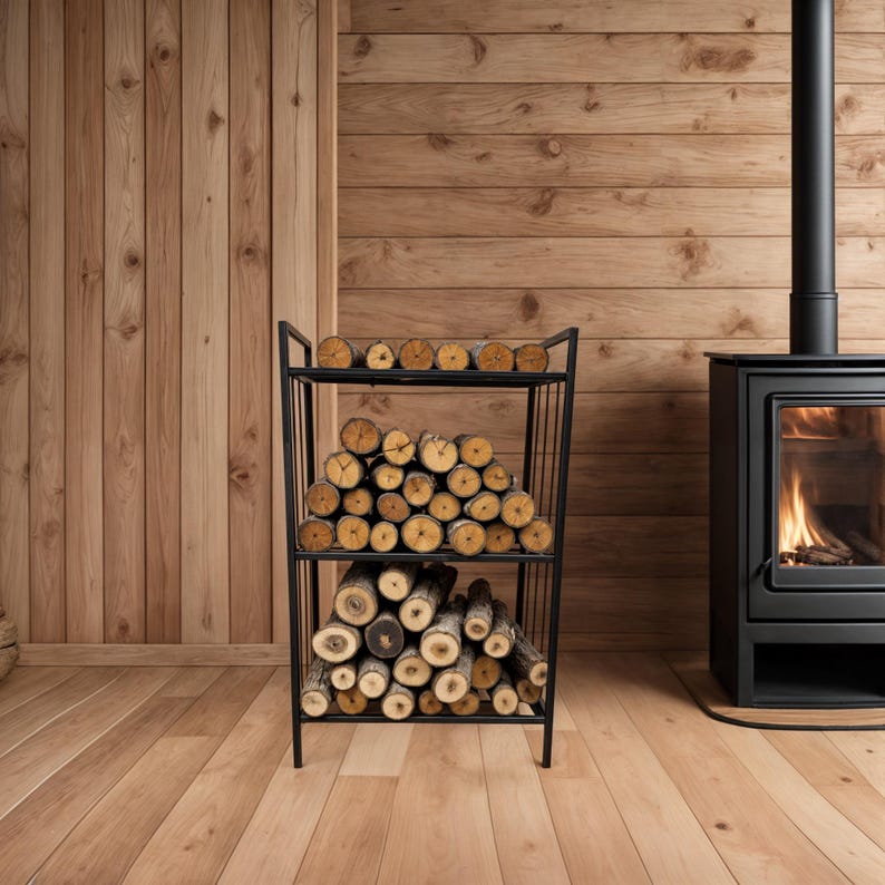 Burning Log Rack 3 Tier Firewood Rack, Wood Holder, Firewood Stand, Metal Shelf ...