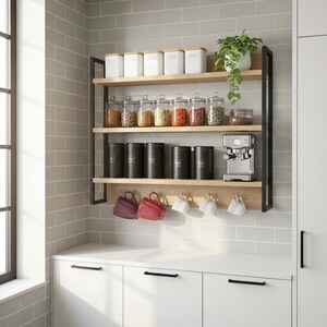 An der Wand befestigtes Metallgewürzregal - Küchenorganisator-Regal - Metalllagerregal - Kaffeeständer - speichernde Aufbewahrungslösung - modernes Design