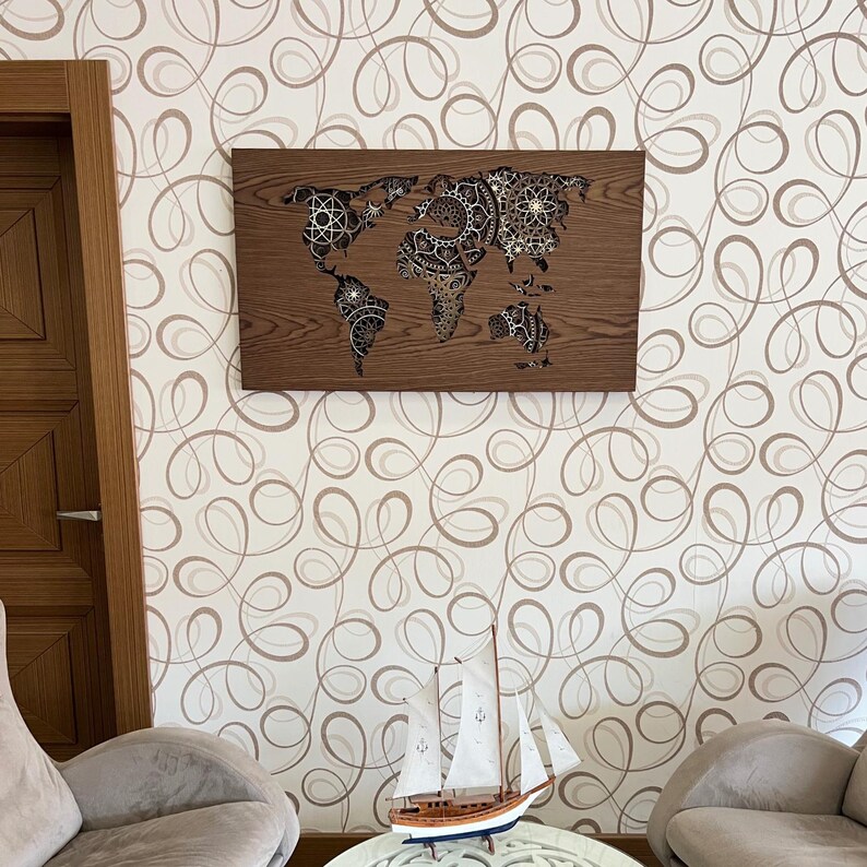 Wood Wall Panel, Wooden World Map Board, Handmade Wall Art, Luxury