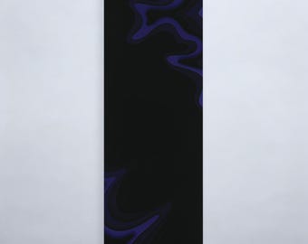 May include: A rectangular yoga mat with a black background and a flowing, abstract design in shades of purple along the right edge. The mat is designed for exercise and fitness activities.