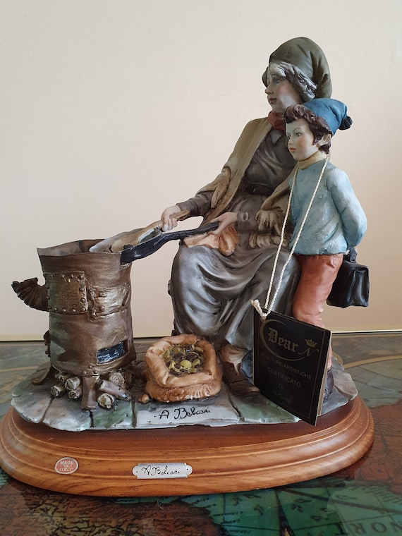 Capodimonte Porcelain Figurine: Old Woman Roasting Chestnuts by