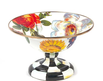 Mackenzie-Childs Brand New: Flower Market Large Compote / Fruit Bowl Height 9" Tall, Diameter 12"