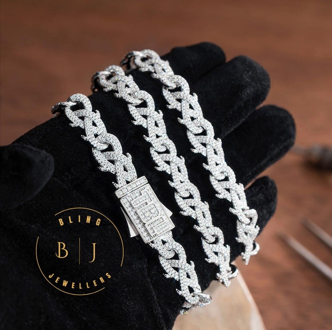 925 Solid Silver Crown of Thorns Chain, VVS1 Quality Moissanite Diamond