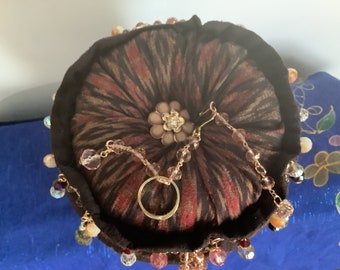 Thai ring nest wedding ring bearer pillow handmade in Thailand hand made and  decorated with repurposed vintage jewelry by Savitri Designs