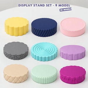 Display Stand Set STL Files - 9 Round Textured Bases - 3D Printable Product Display Risers