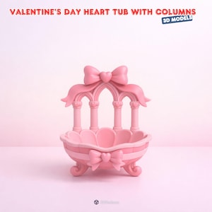 Valentine's Day Heart Tub with Columns 3D STL File - Valentines Day 3D Printable Model