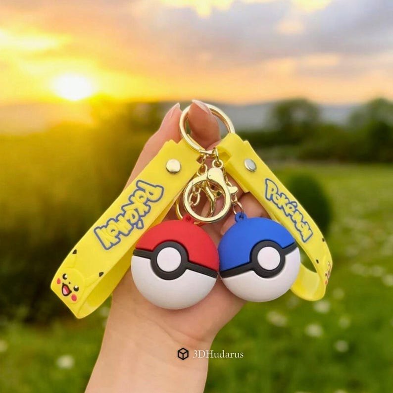 Pokemon Pokeball Keychain 3D Print Stl Files, Keychain Print Files, Pokemon Printable Models, 3D Pokemon Stl image 2