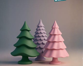 Realistische kerstboomset 3D STL-bestanden, set van 3 kerstboommodellen