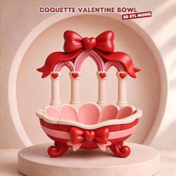 Coquette Valentine Bowl STL File, Heart and Bow Jewelry Dish - Etsy