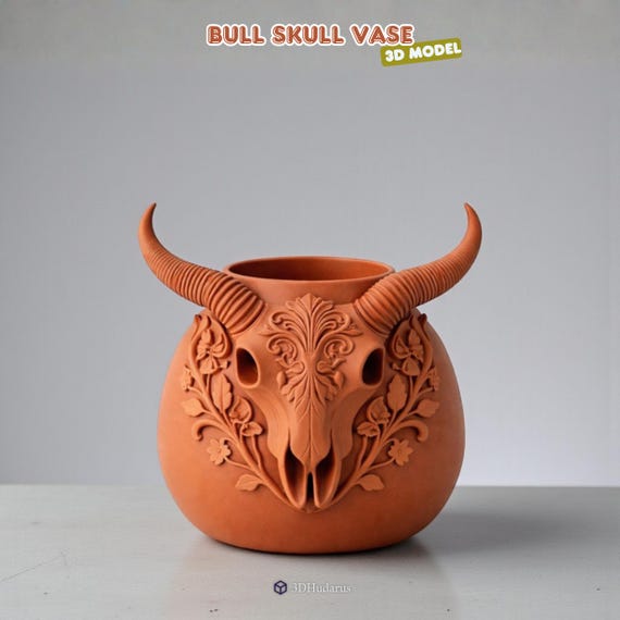 Bull Skull Vase STL File - Boho Planter - 3D Printable Decor
