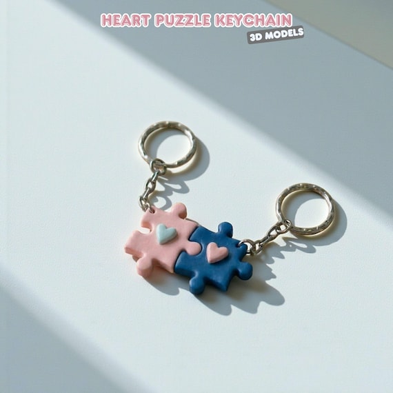 Puzzle Heart Keychain 3D Print STL Files