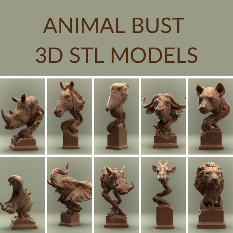 Animals Bust 3D Print Stl Pack Etsy