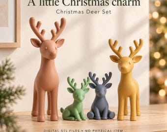 Christmas Deer Set 3D Print STL Files, Nordic Decor Models