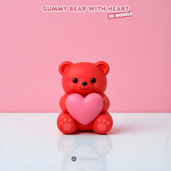 Gummibärchen mit Herz STL Datei - Valentinstag 3D Druck Modell - Kawaii Rot Teddybär - DIY romantisch Geschenk - Digital Download