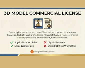 Commercial License for 3D All Models - Small Business Use for STL Files - Authorized Seller Certificate