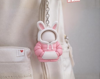 Bunny Hoodie Keychain STL File, Rabbit Bag Charm, 3D Printable Kawaii Keychain Digital Download