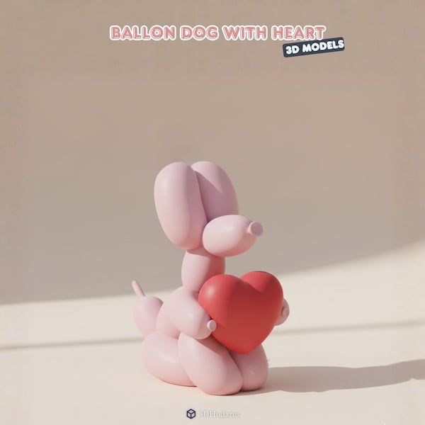 Balloon Dog with Heart STL File, Valentine's Day Gift, Art Sculpture STL File for 3D Printing