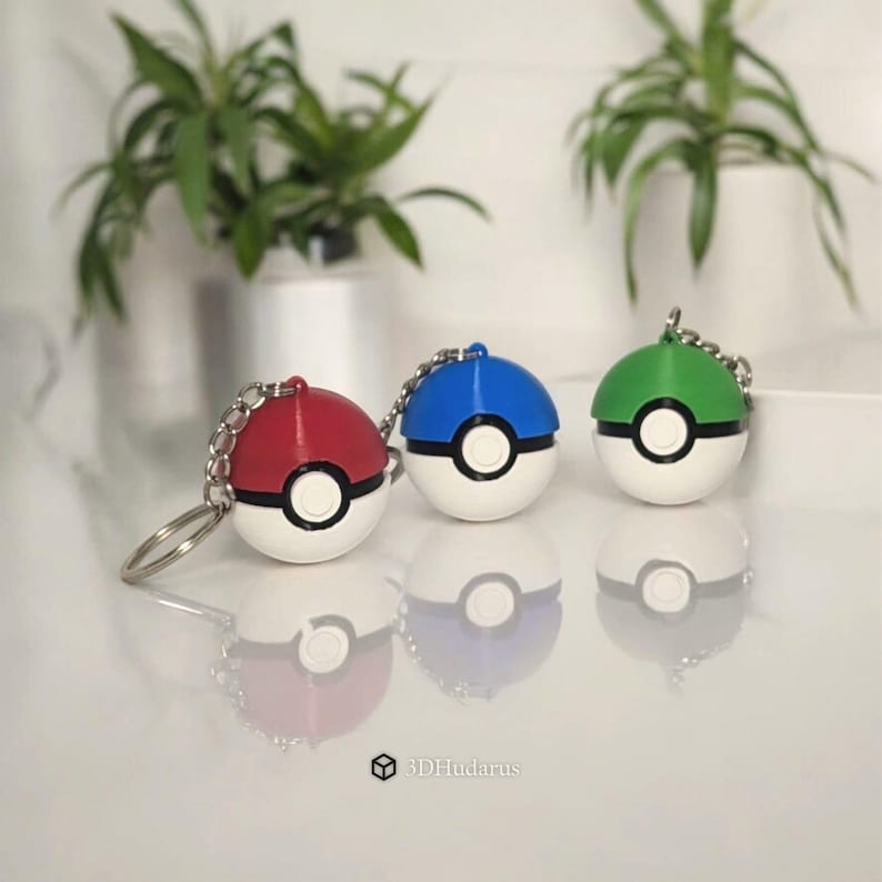 Pokemon Pokeball Keychain 3D Print Stl Files, Keychain Print Files, Pokemon Printable Models, 3D Pokemon Stl image 3