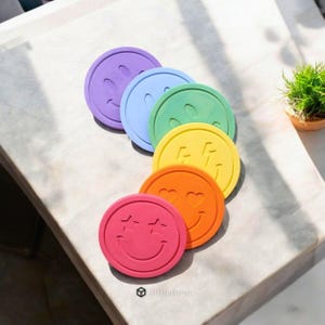 Emoji Coaster Set 3D STL Files, 6 pcs. Emoji Model, Coaster Print 3D Models image 1