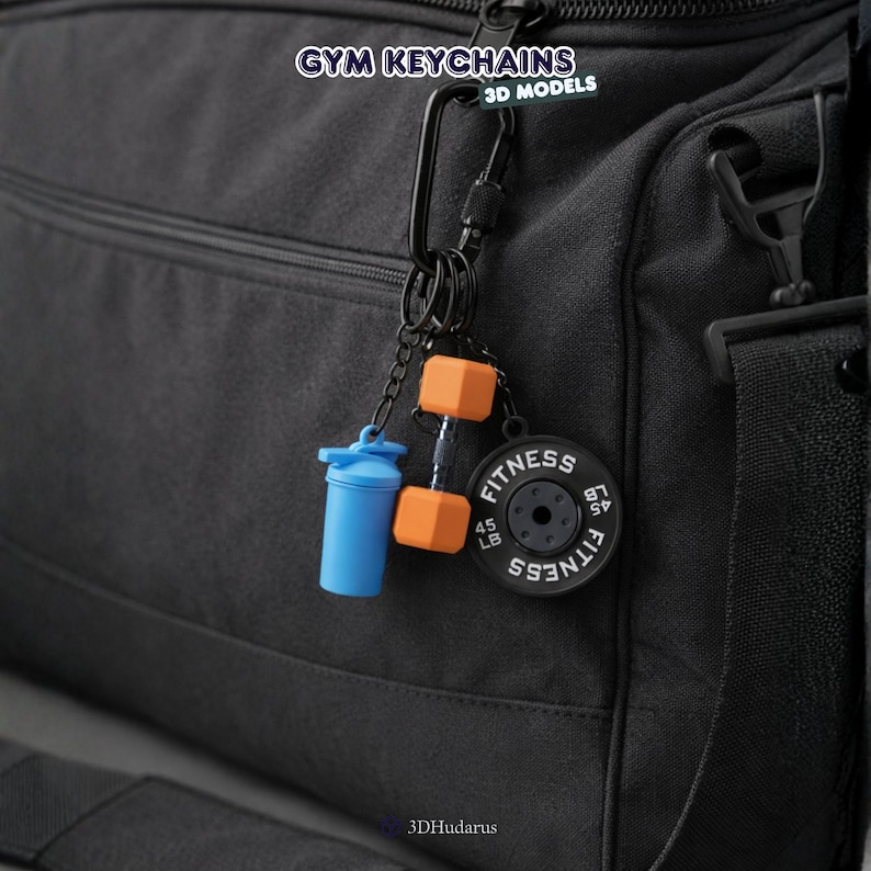 Gym Based Keychains Gym Keychains STL Files – Dumbbell, Shaker, Plate Charms 3D Printable ...