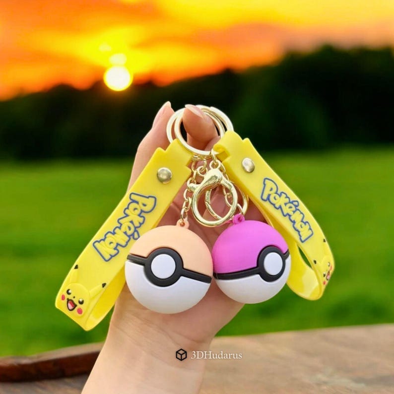 Pokemon Pokeball Keychain 3D Print Stl Files, Keychain Print Files, Pokemon Printable Models, 3D Pokemon Stl image 1