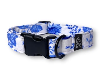 White & Blue Floral Dog Collar