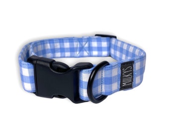 Blue Gingham Dog Collar