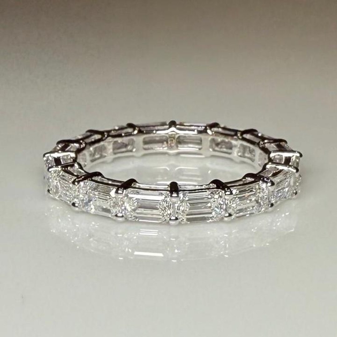 Emerald Cut Lab Grown Diamond Band: 14K Solid Gold Eternity Ring, 3CTW ...