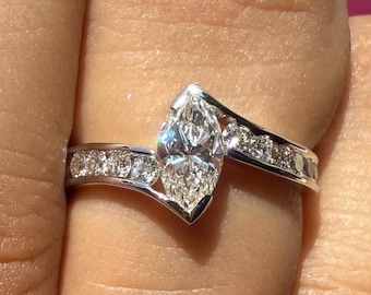 Marquise Diamond Ring | Lab Grown Diamond Engagement Ring | Bypass Shank | 14K Gold | SGL Certified | Romantic Elegance | Gift for Her