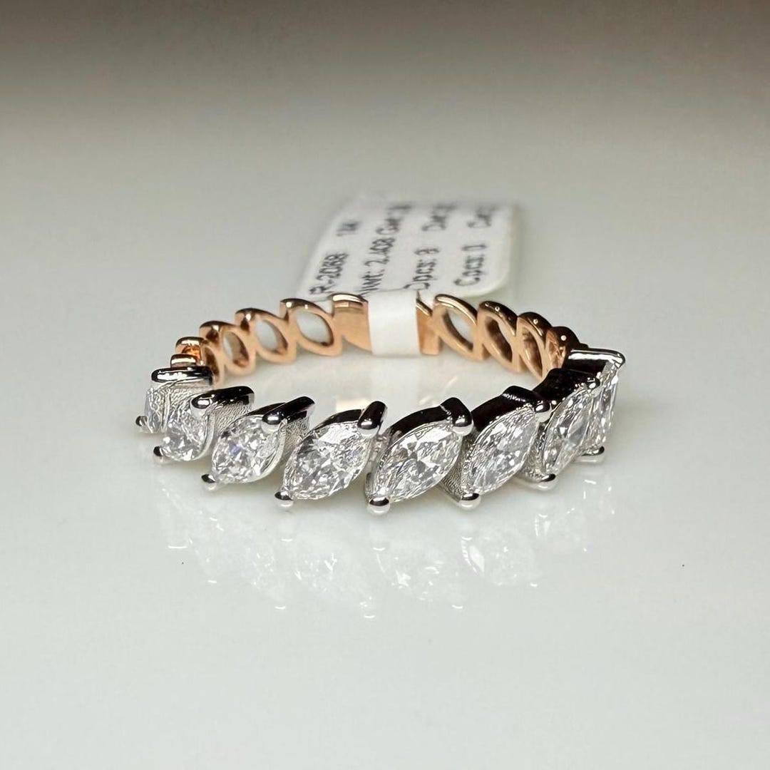 Lab Grown Marquise Diamond Ring | 14K Two Tone Gold Wedding Band - Etsy