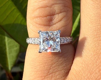 Princess Lab Grown Diamond Ring | 2.20ct Engagement Ring | 14K Gold | IGI Certified Diamond | Wedding Ring | Elegant Jewelry for Her