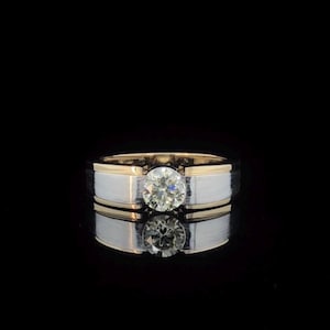 Mens Lab Grown Diamond Engagement Ring | 1CT IGI Certified D VVS2 Diamond | Two Tone 14K Solid Gold Ring Wedding Band for Him